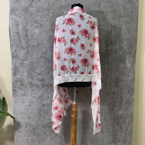 Torrid Floral Scarf Wrap pink/white Delicate lace trim multifunctional - Picture 1 of 7